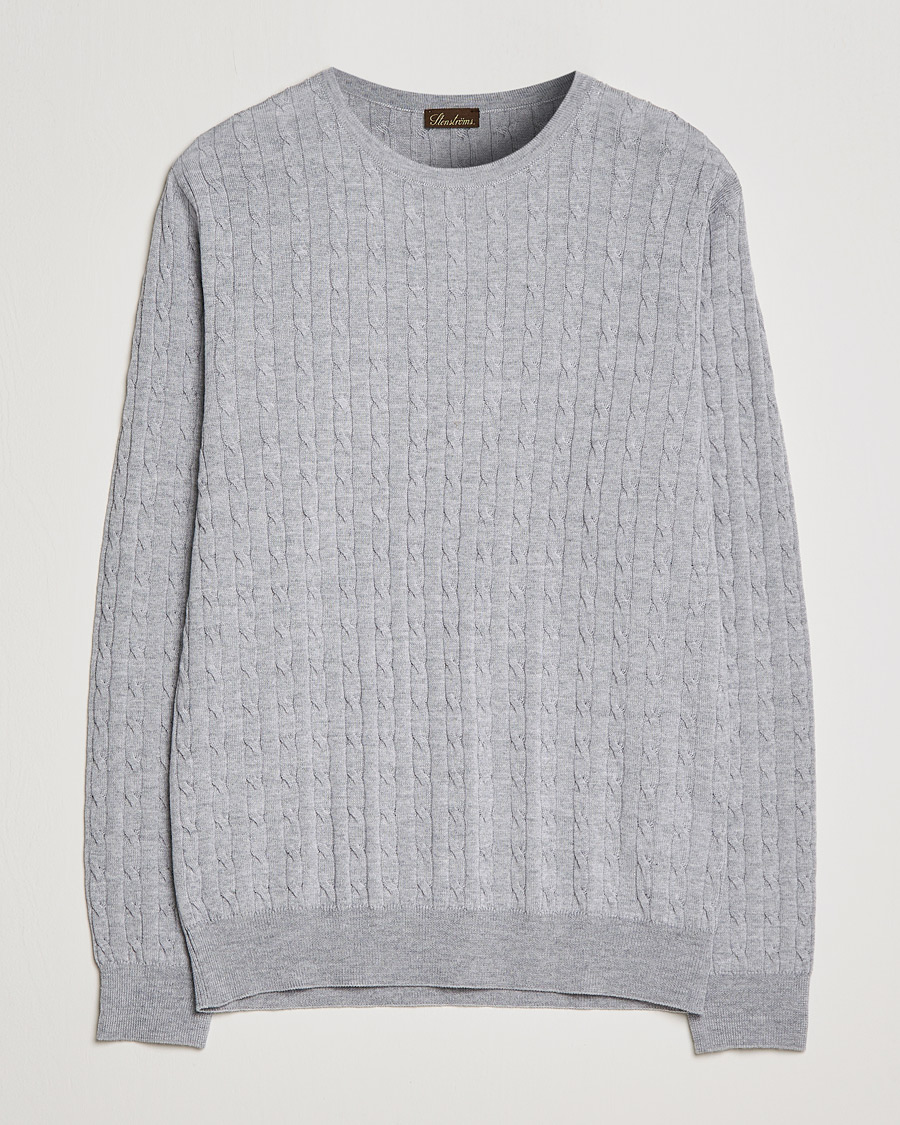 Herr | Tröjor | Stenströms | Merino Cable Crew Neck Light Grey
