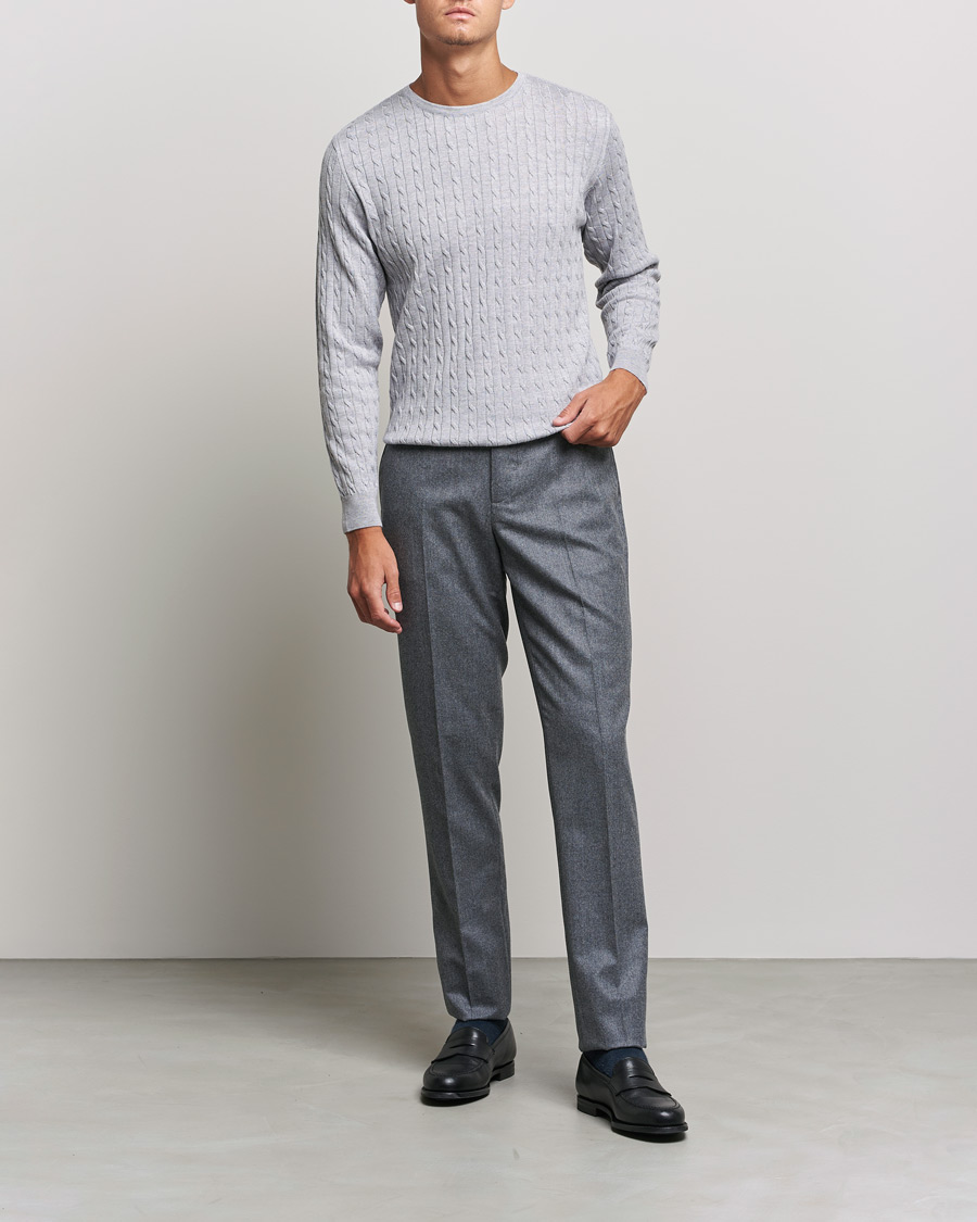 Herr | Tröjor | Stenströms | Merino Cable Crew Neck Light Grey