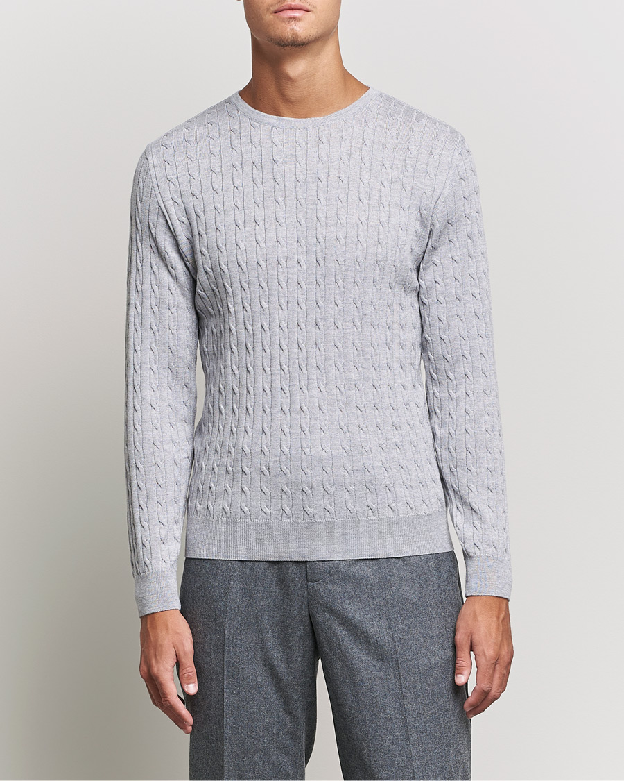 Herr | Tröjor | Stenströms | Merino Cable Crew Neck Light Grey