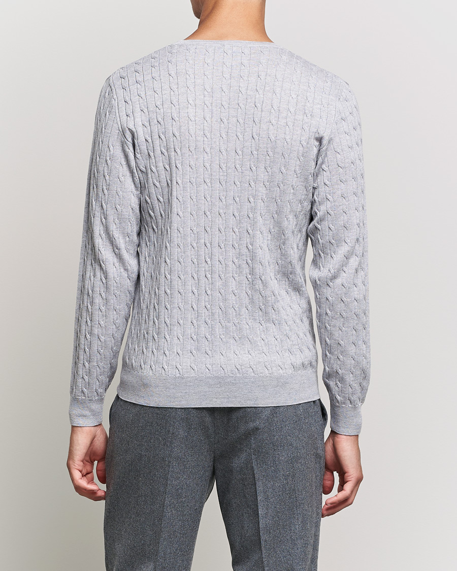 Herr | Tröjor | Stenströms | Merino Cable Crew Neck Light Grey