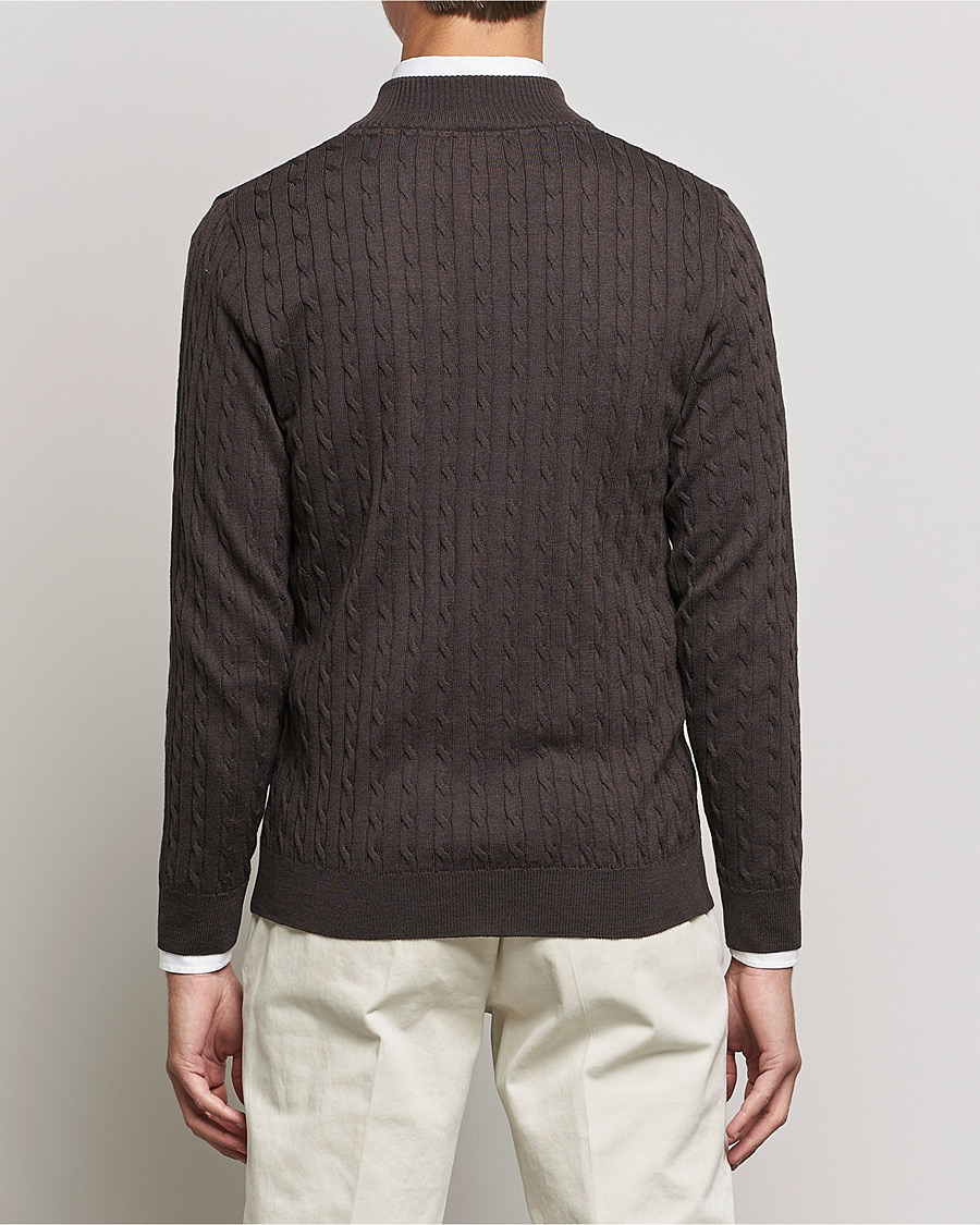 Herr | Tröjor | Stenströms | Merino Wool Cable Half Zip Dark Brown