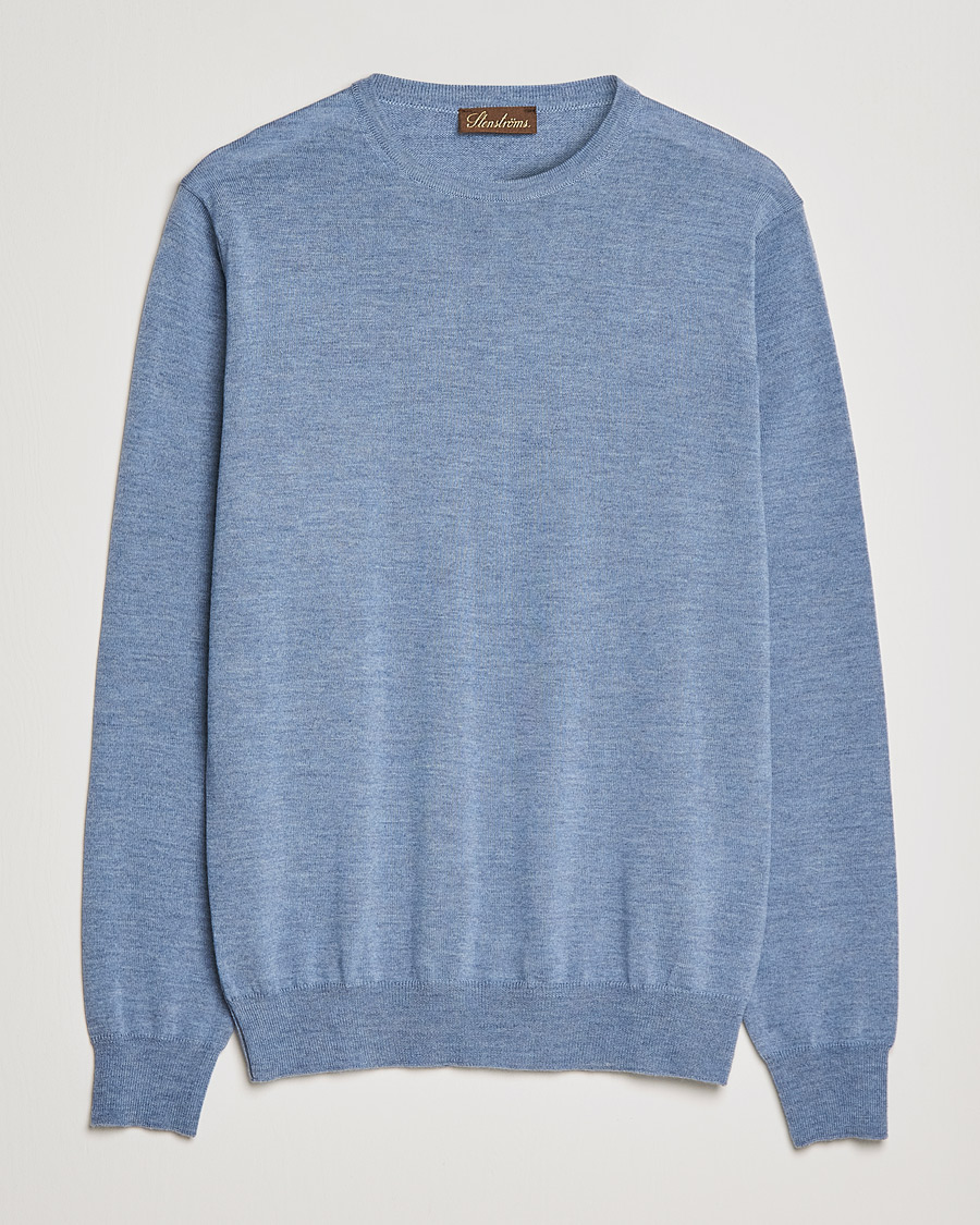 Herr | Tröjor | Stenströms | Merino Crew Neck Light Blue