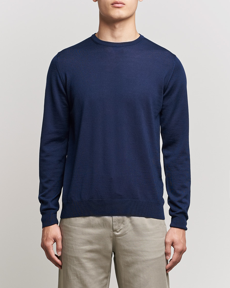 Herr | Tröjor | Stenströms | Merino Crew Neck Navy