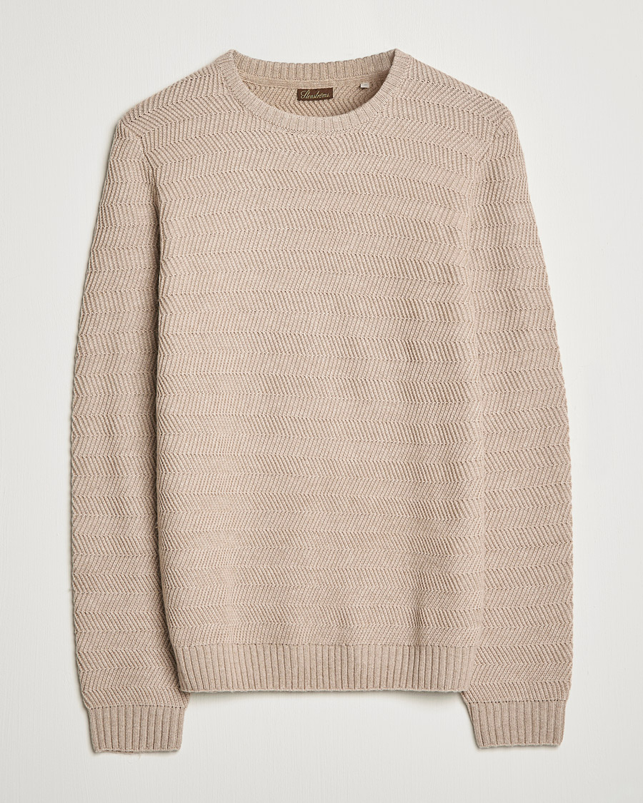 Herr | Tröjor | Stenströms | Merino/Cashmere Herringbone Crew Neck Beige