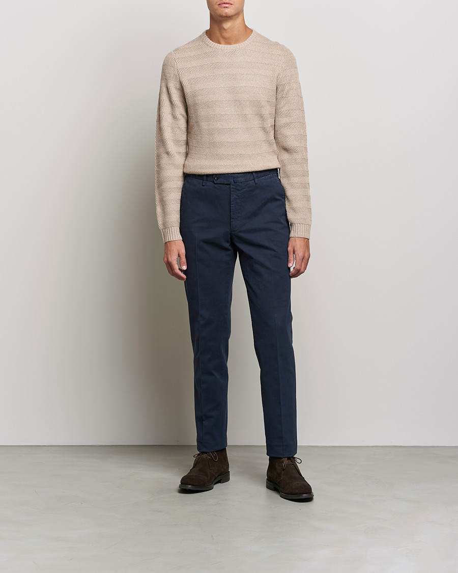 Herr | Tröjor | Stenströms | Merino/Cashmere Herringbone Crew Neck Beige