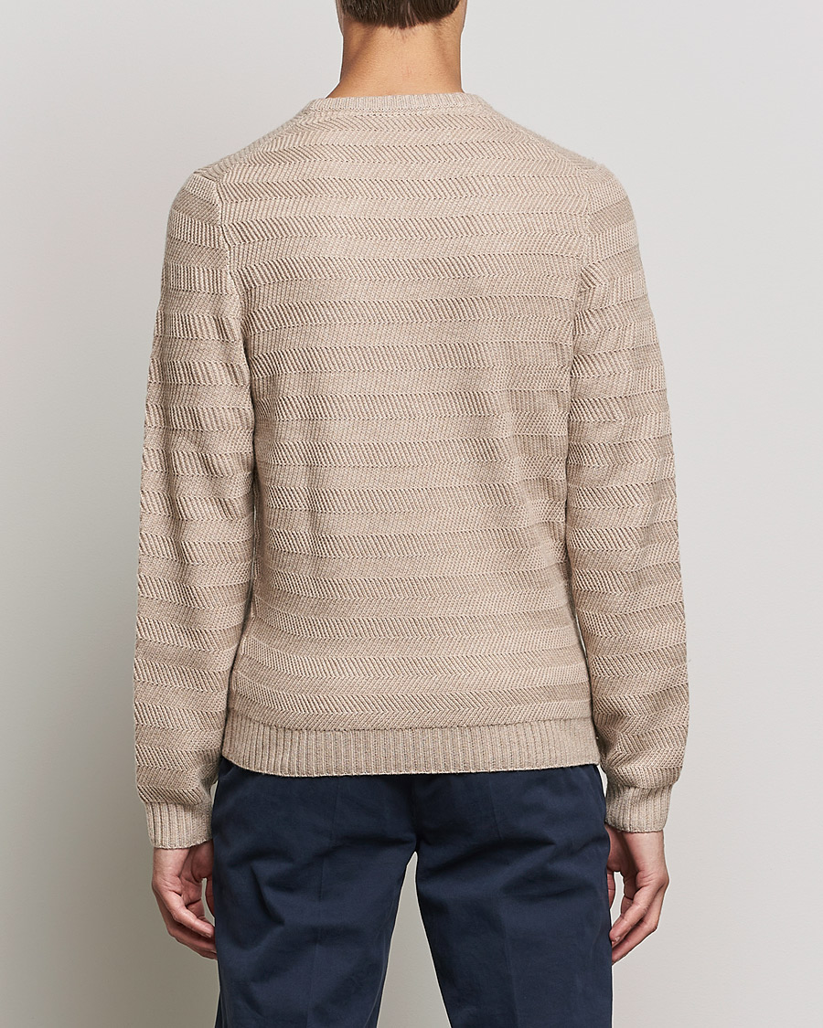 Herr | Tröjor | Stenströms | Merino/Cashmere Herringbone Crew Neck Beige