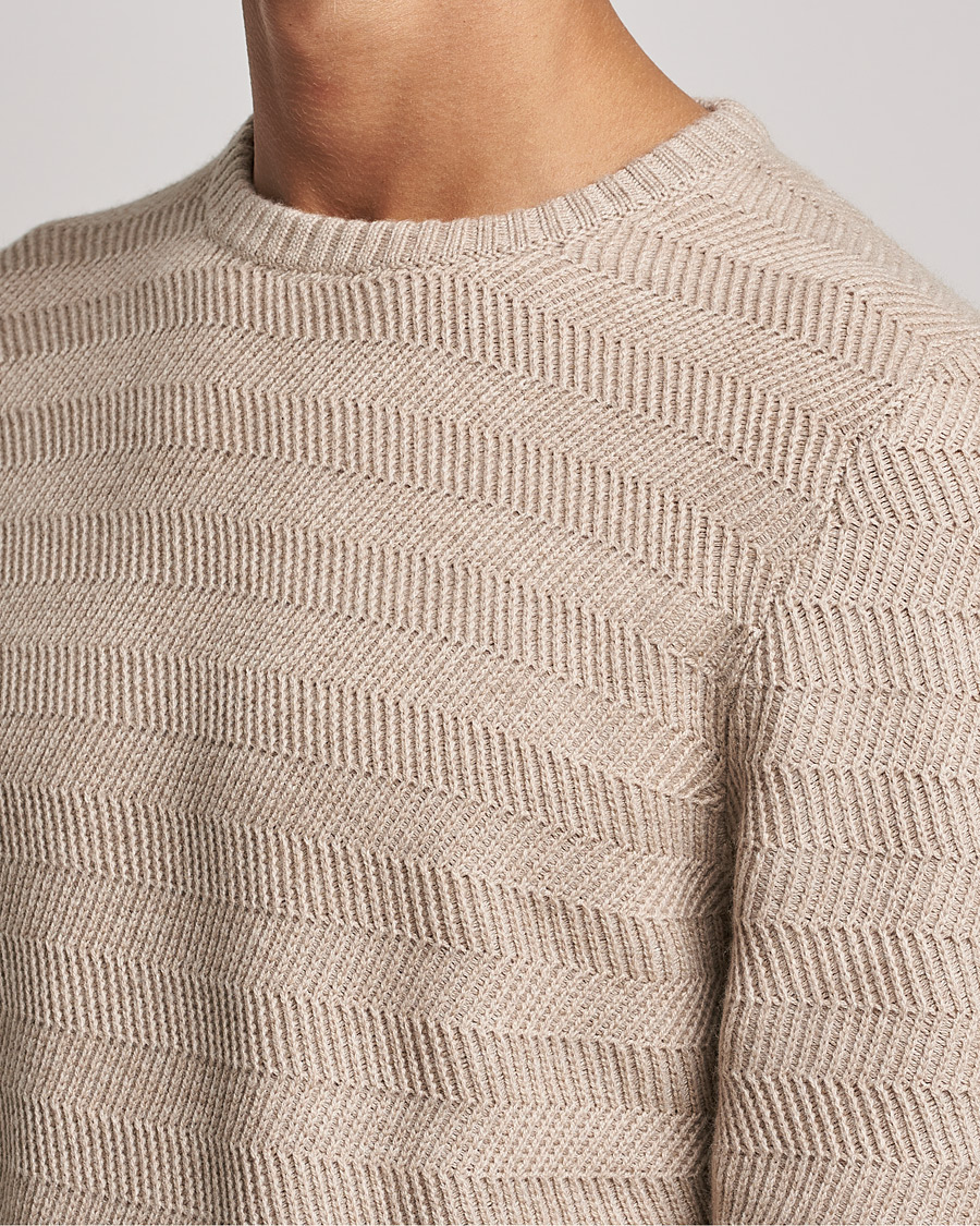 Herr | Tröjor | Stenströms | Merino/Cashmere Herringbone Crew Neck Beige