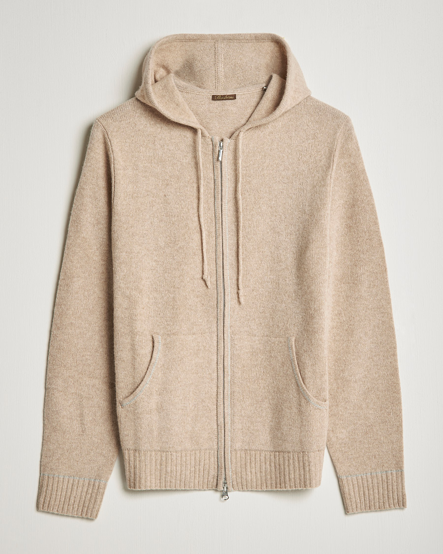 Herr | Tröjor | Stenströms | Yak/Merino Full Zip Hoodie Beige