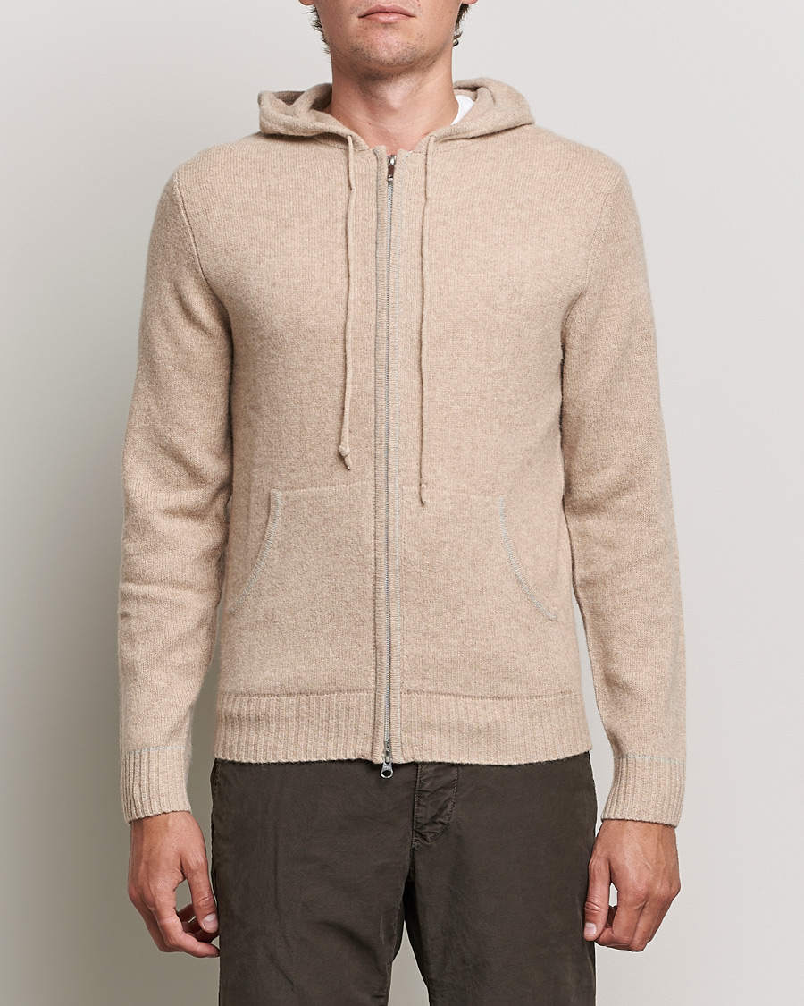 Herr | Tröjor | Stenströms | Yak/Merino Full Zip Hoodie Beige