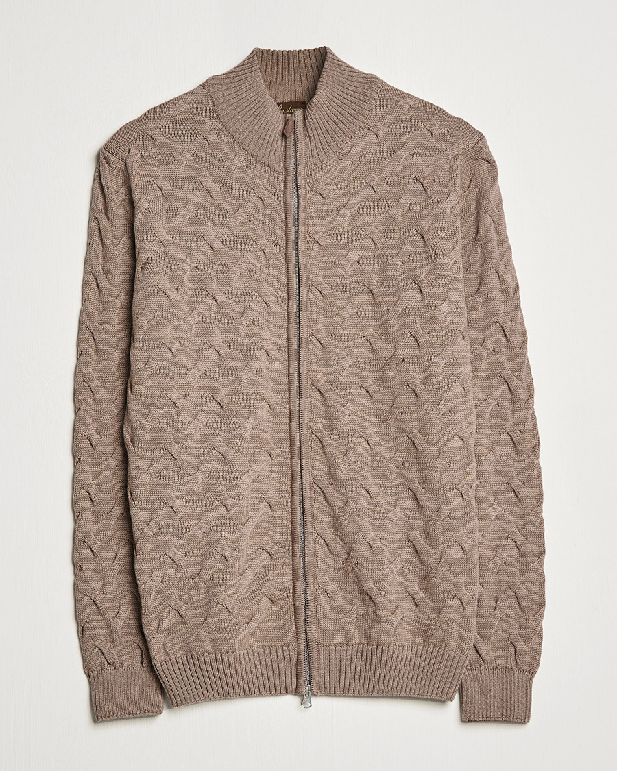 Herr | Tröjor | Stenströms | Heavy Cable Merino Full Zip Cardigan Camel