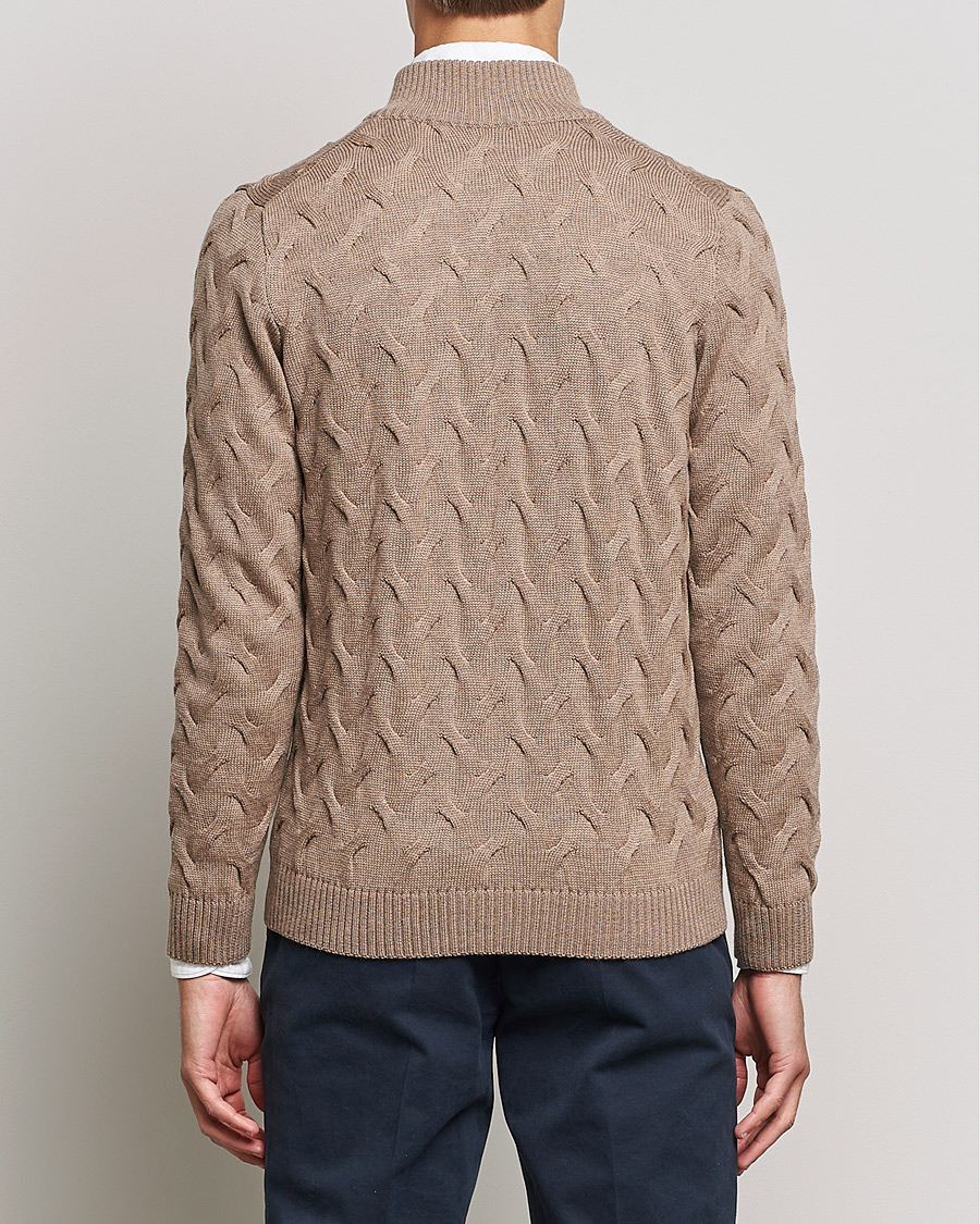 Herr | Tröjor | Stenströms | Heavy Cable Merino Full Zip Cardigan Camel