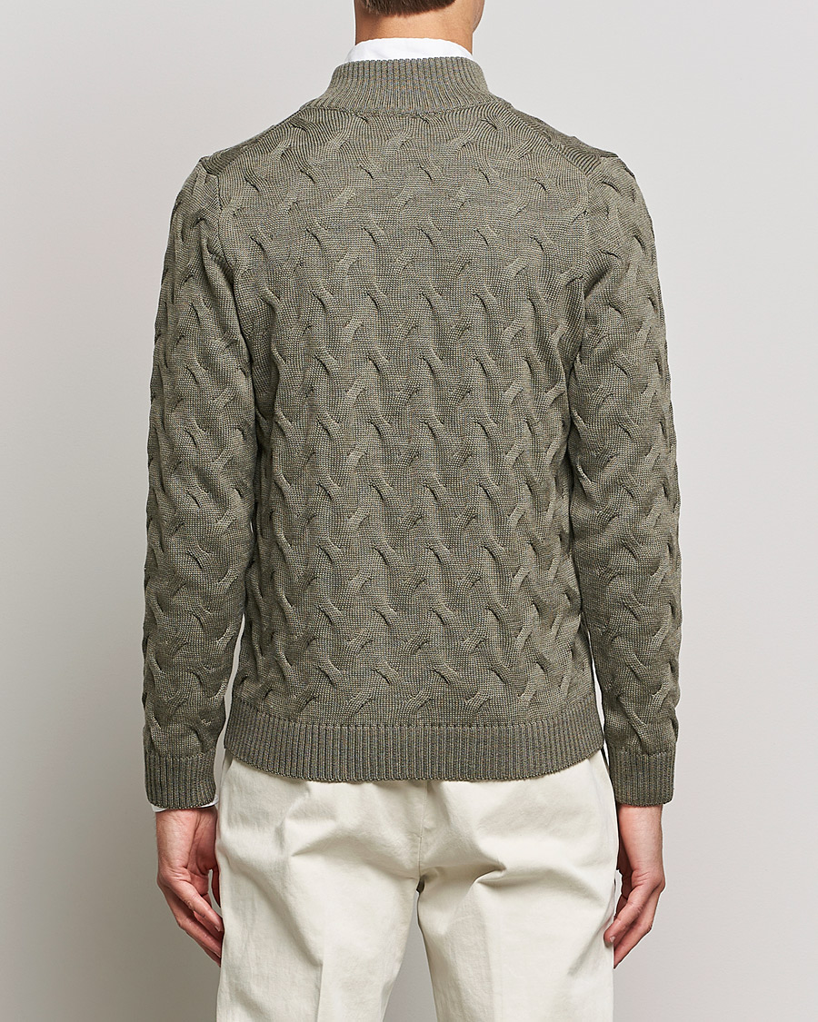 Herr | Tröjor | Stenströms | Heavy Cable Merino Full Zip Cardigan Olive