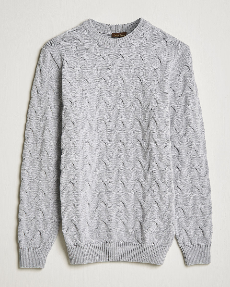 Herr | Tröjor | Stenströms | Heavy Cable Merino Crew Neck Light Grey