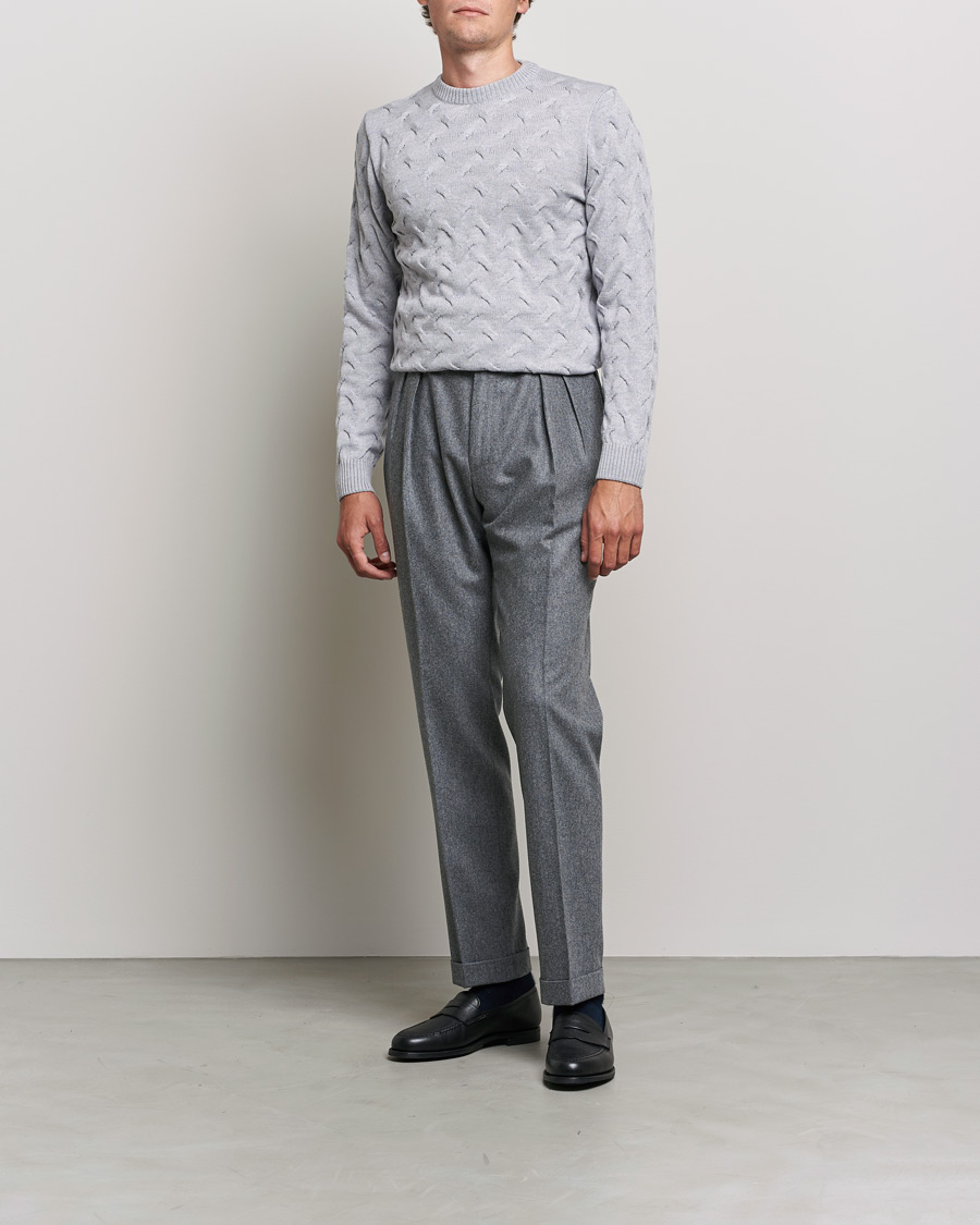 Herr | Tröjor | Stenströms | Heavy Cable Merino Crew Neck Light Grey
