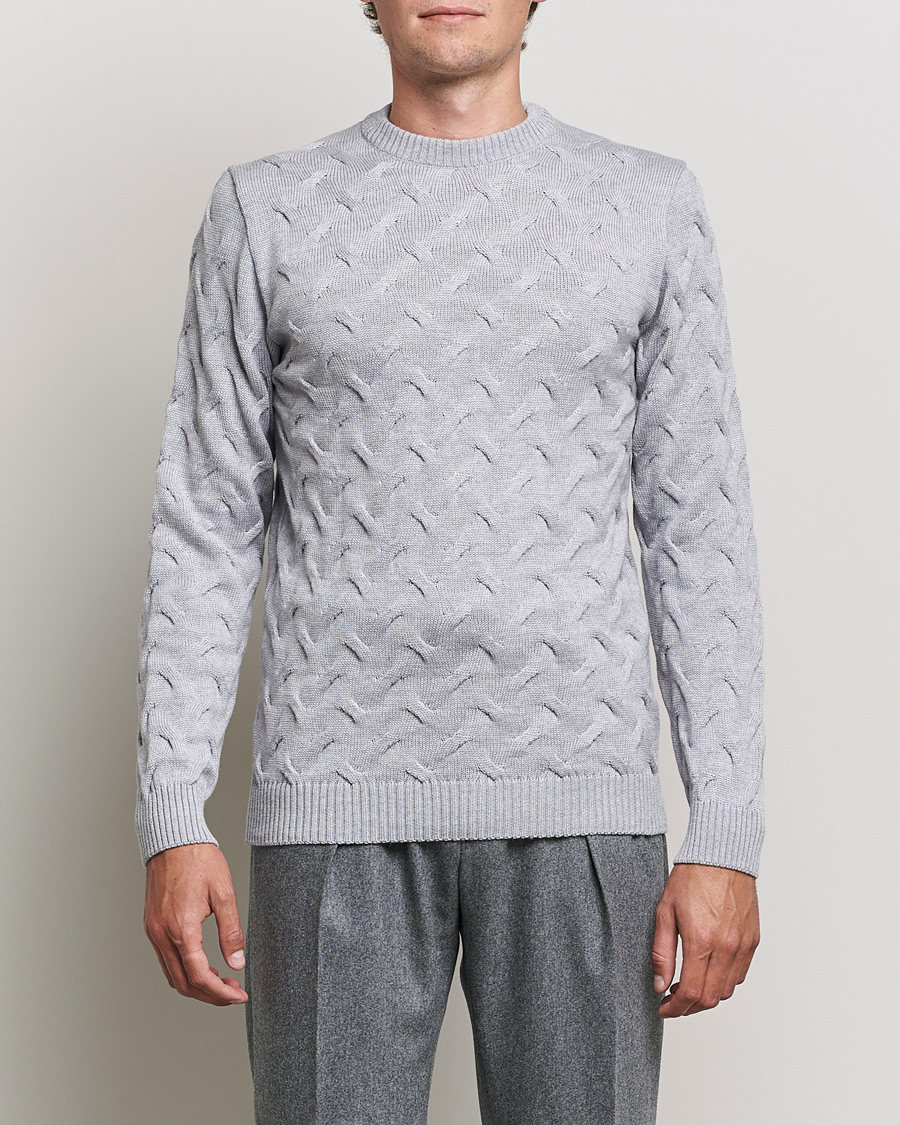 Herr | Tröjor | Stenströms | Heavy Cable Merino Crew Neck Light Grey