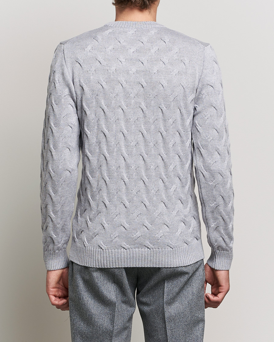 Herr | Tröjor | Stenströms | Heavy Cable Merino Crew Neck Light Grey