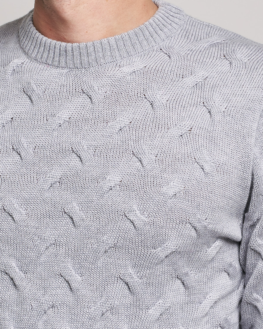 Herr | Tröjor | Stenströms | Heavy Cable Merino Crew Neck Light Grey