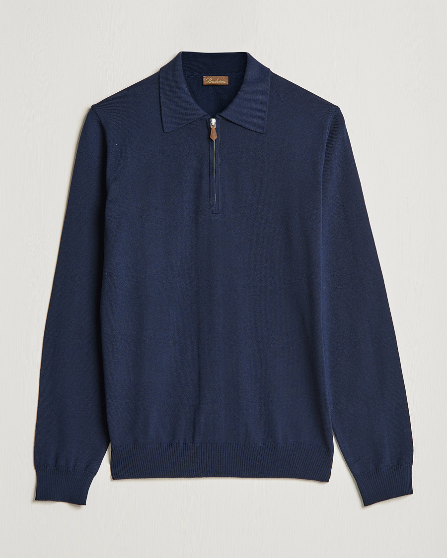 Herr | Tröjor | Stenströms | Merino Half Zip Polo Navy