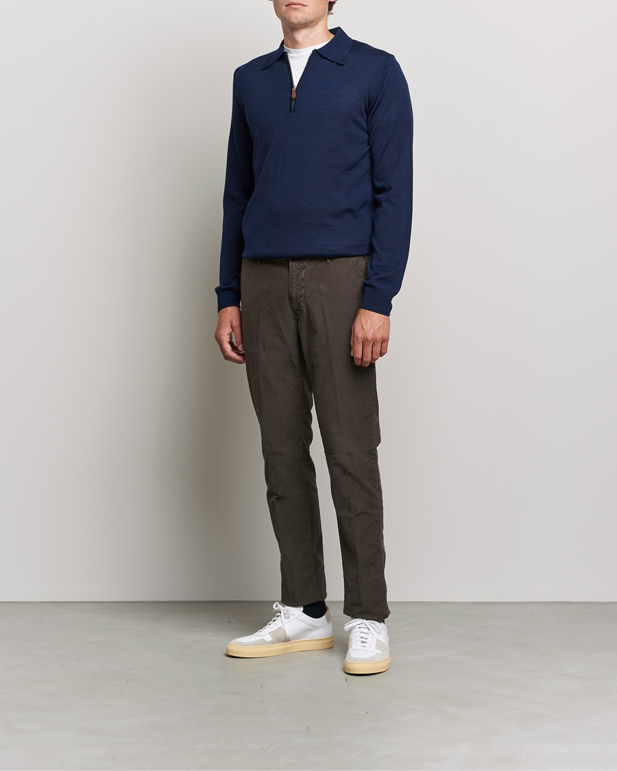 Herr | Tröjor | Stenströms | Merino Half Zip Polo Navy
