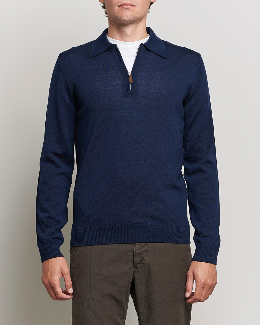 Herr | Tröjor | Stenströms | Merino Half Zip Polo Navy