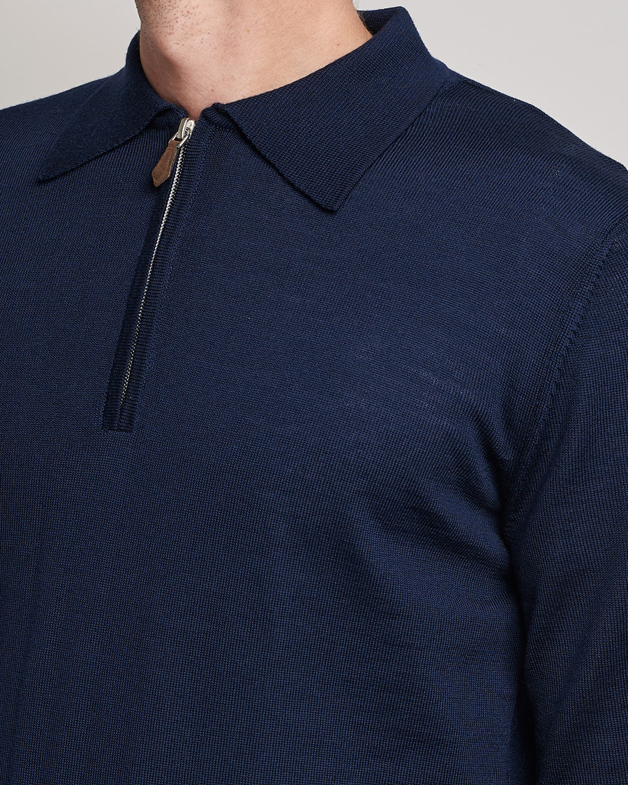Herr | Tröjor | Stenströms | Merino Half Zip Polo Navy