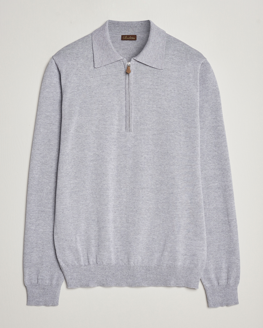 Herr | Tröjor | Stenströms | Merino Wool Zip Polo Light Grey