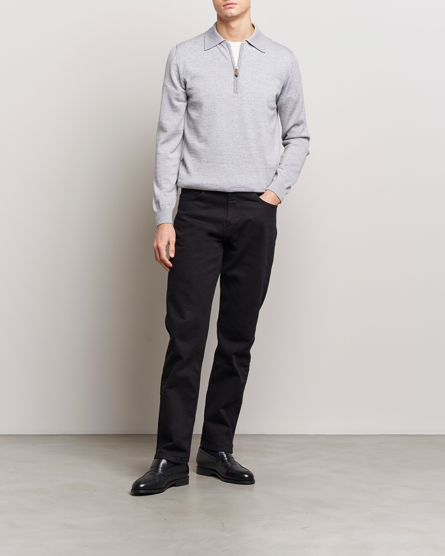 Herr | Tröjor | Stenströms | Merino Wool Zip Polo Light Grey