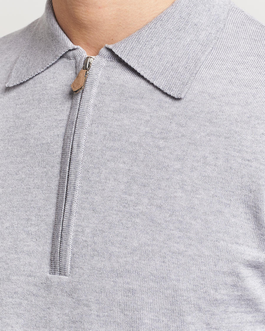 Herr | Tröjor | Stenströms | Merino Wool Zip Polo Light Grey
