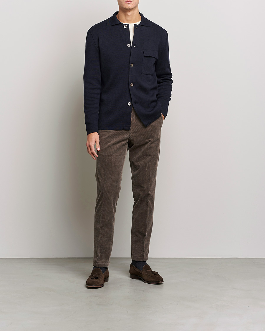 Herr | Tröjor | Stenströms | Merino Chest Pocket Cardigan Navy