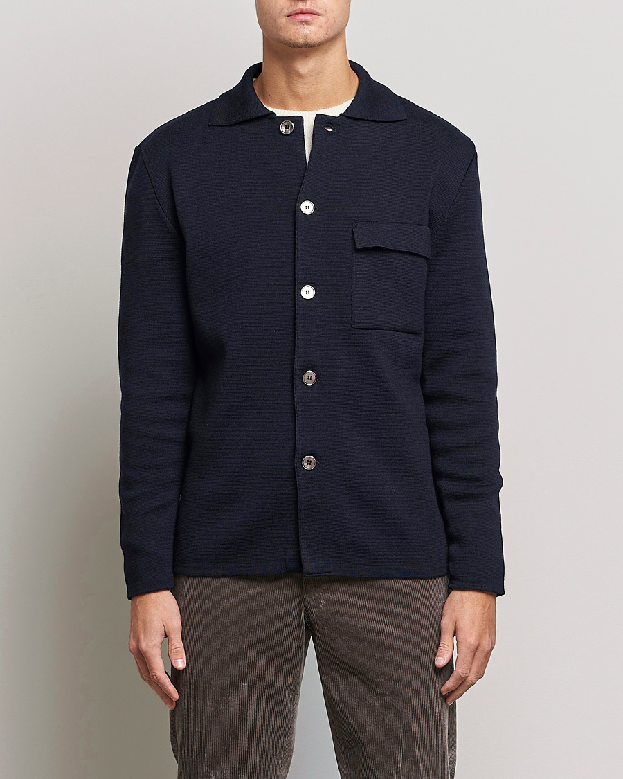 Herr | Tröjor | Stenströms | Merino Chest Pocket Cardigan Navy