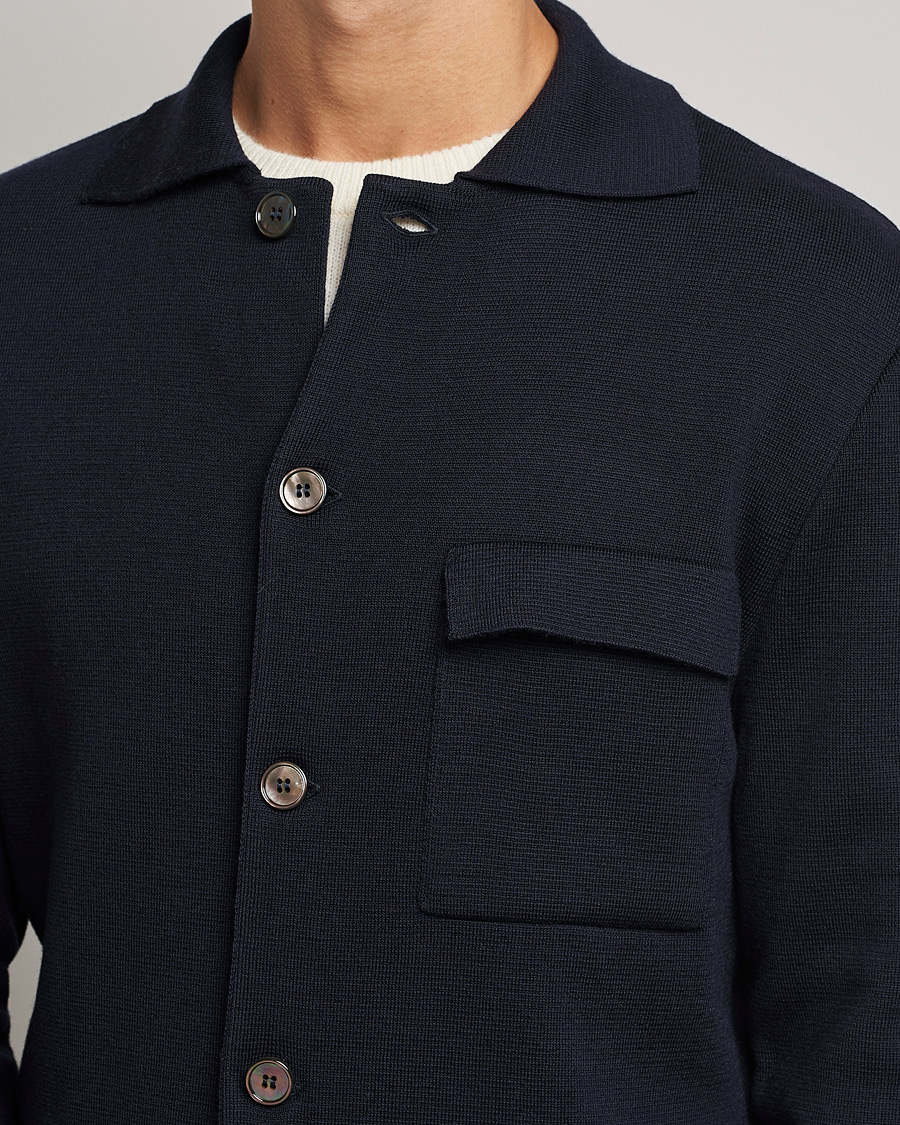 Herr | Tröjor | Stenströms | Merino Chest Pocket Cardigan Navy