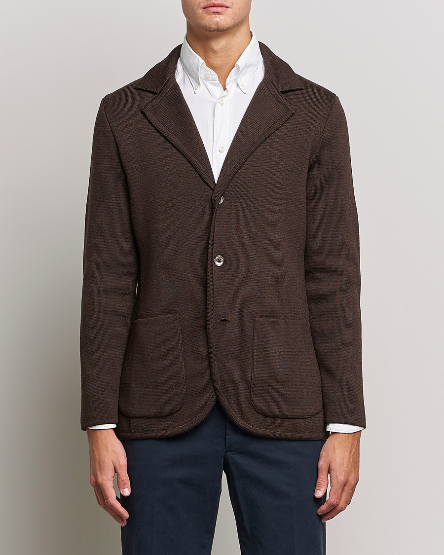 Herr | Kavajer | Stenströms | Milano Knitted Merino Blazer Brown