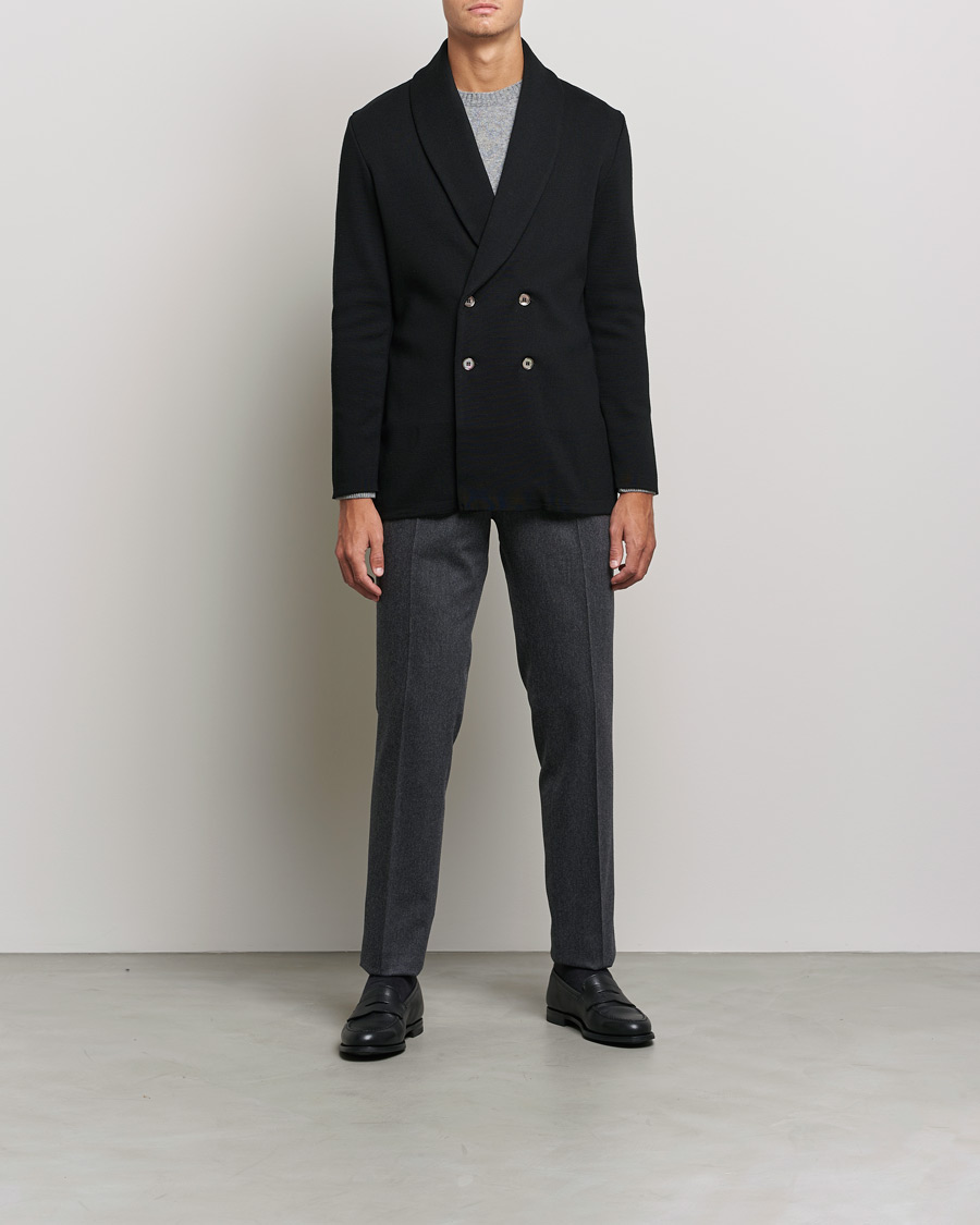 Herr | Kavajer | Stenströms | Milano Knitted Merino Tuxedo Cardigan Black
