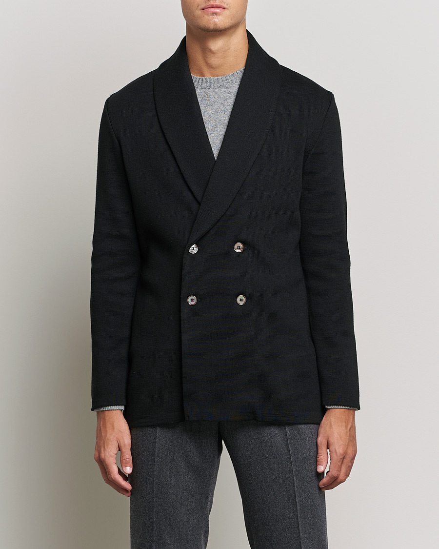 Herr | Kavajer | Stenströms | Milano Knitted Merino Tuxedo Cardigan Black