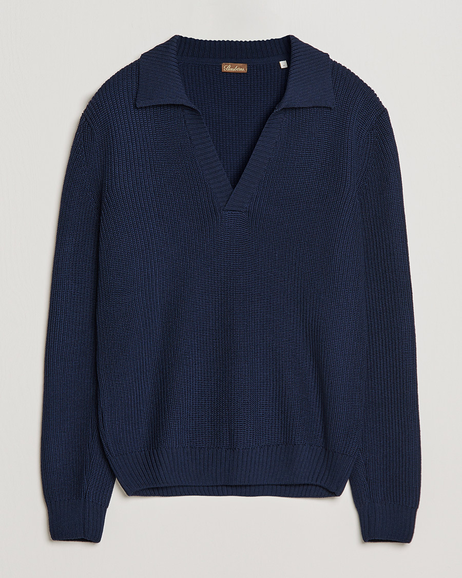 Herr | Tröjor | Stenströms | Chunky Merino Polo Navy