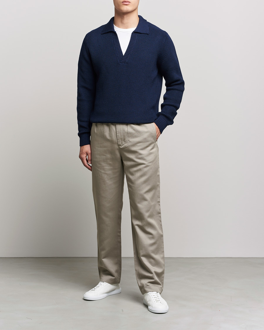 Herr | Tröjor | Stenströms | Chunky Merino Polo Navy