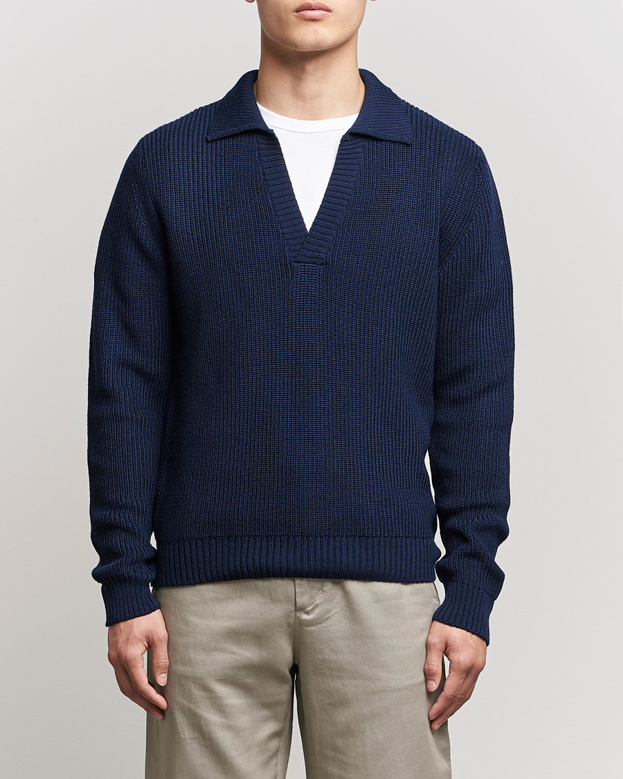 Herr | Tröjor | Stenströms | Chunky Merino Polo Navy