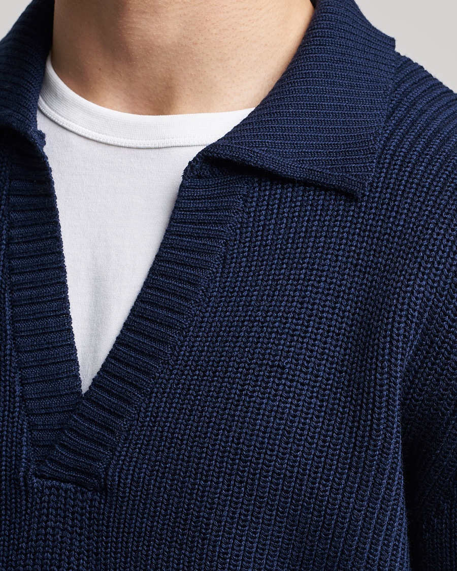 Herr | Tröjor | Stenströms | Chunky Merino Polo Navy