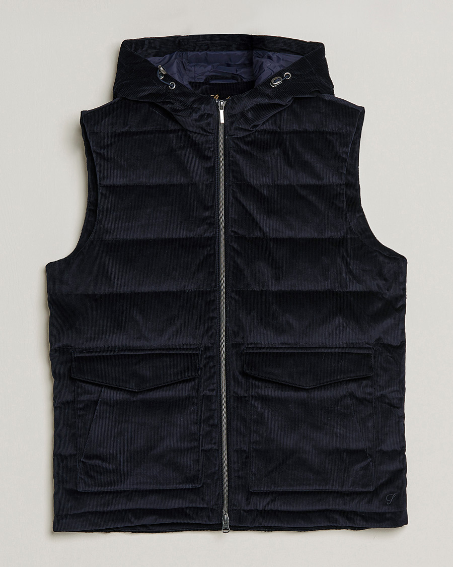 Herr | Jackor | Stenströms | Hooded Corduroy Vest Navy