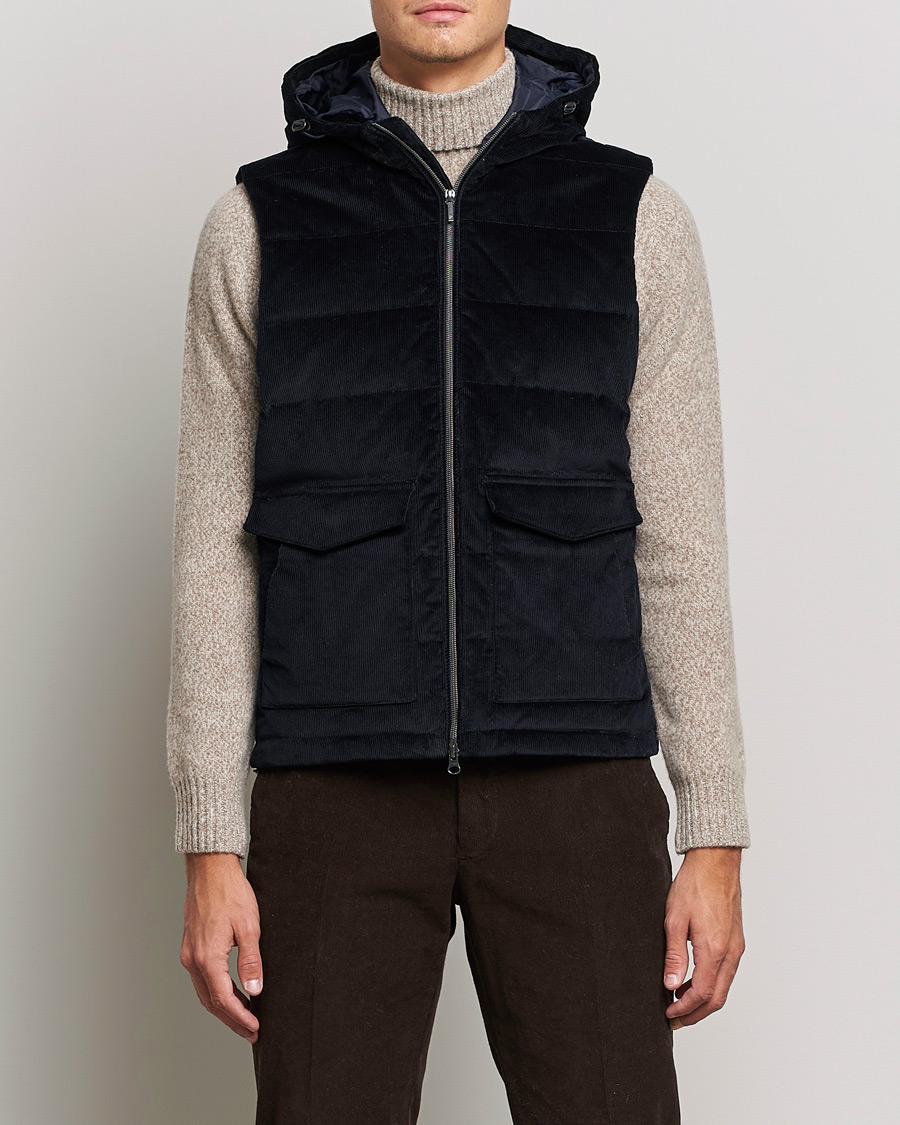 Herr | Jackor | Stenströms | Hooded Corduroy Vest Navy