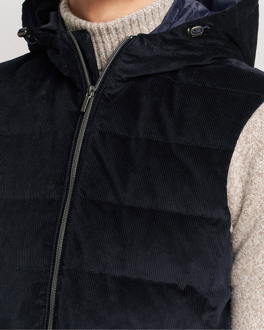 Herr | Jackor | Stenströms | Hooded Corduroy Vest Navy