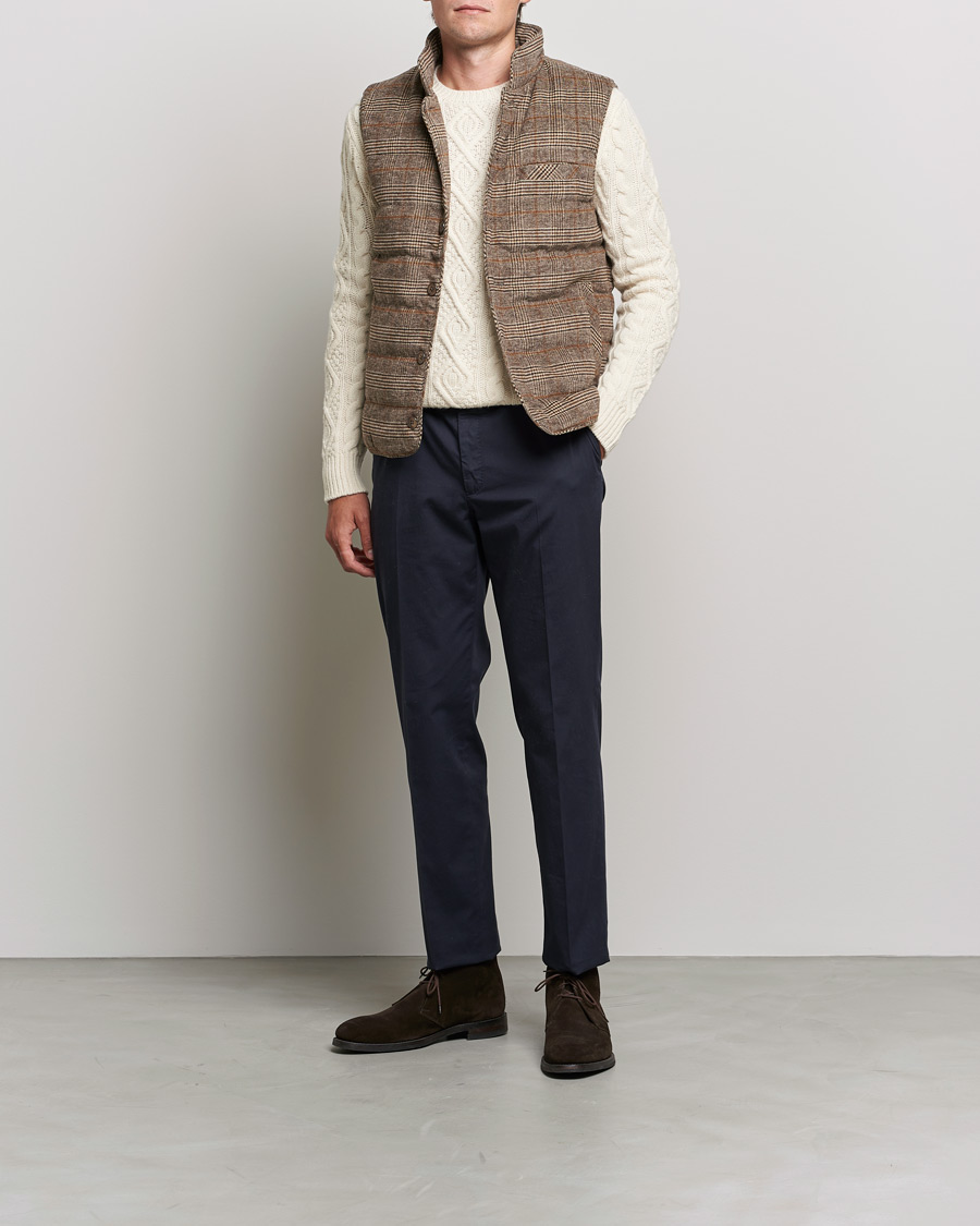 Herr | Jackor | Stenströms | Glencheck Padded Wool Vest Brown
