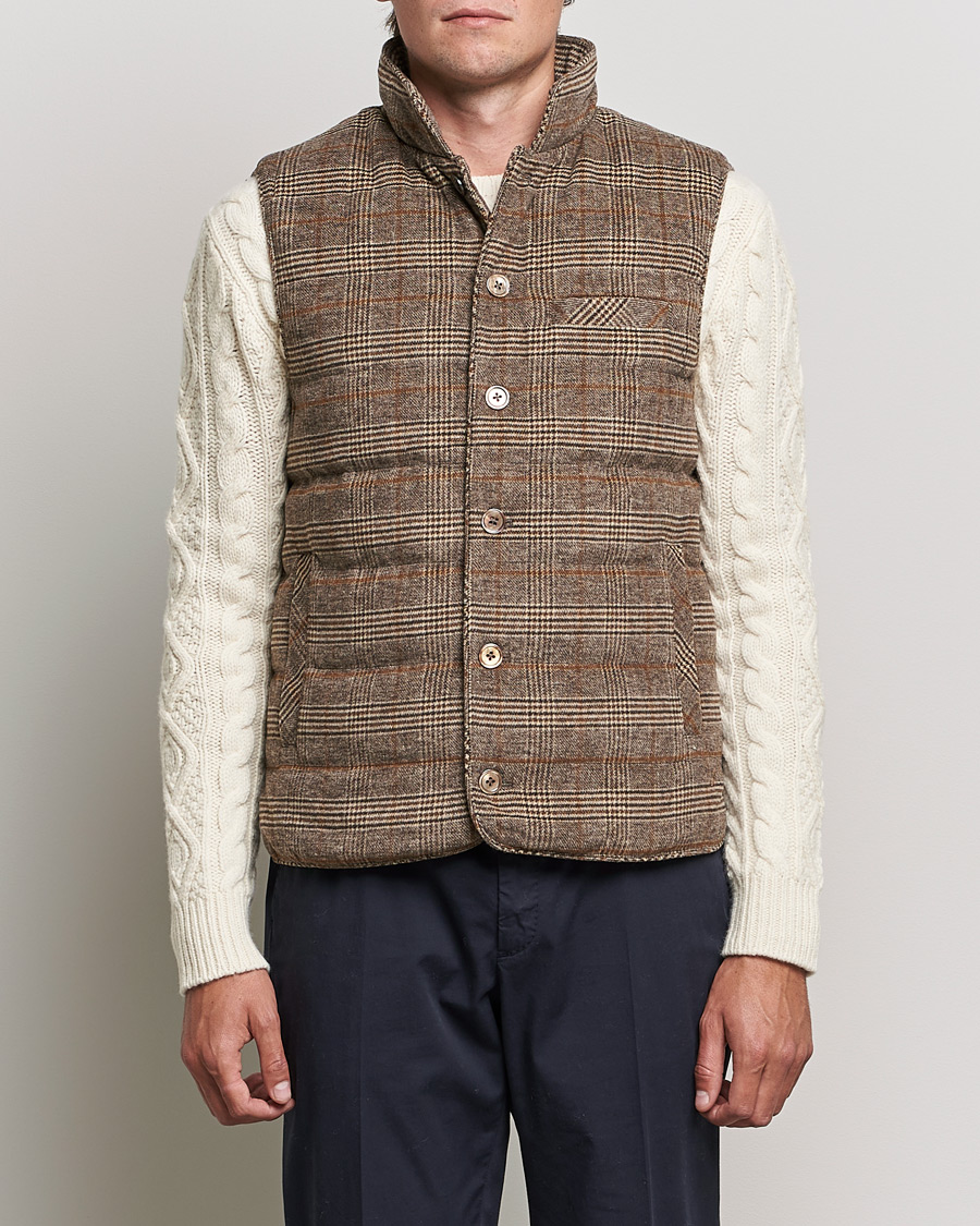 Herr | Jackor | Stenströms | Glencheck Padded Wool Vest Brown