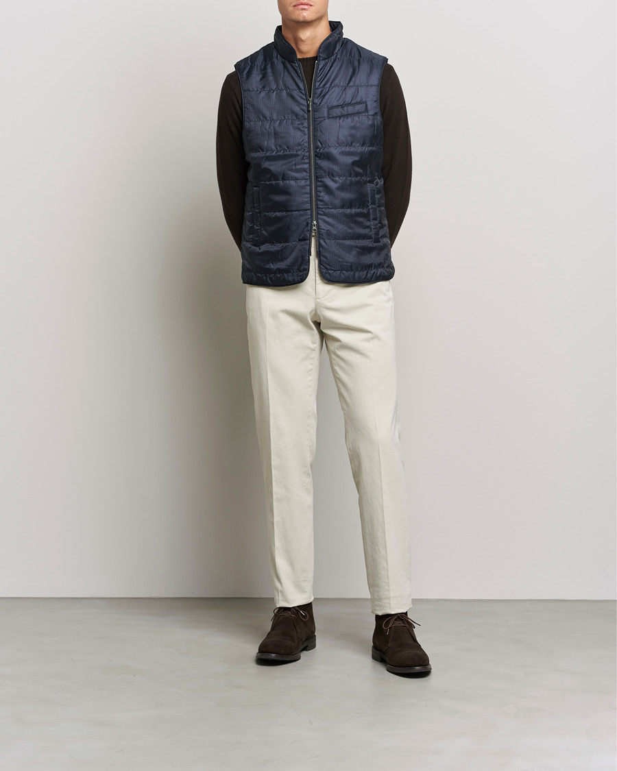 Herr | Jackor | Stenströms | Houndstooth Padded Nylon Vest Navy