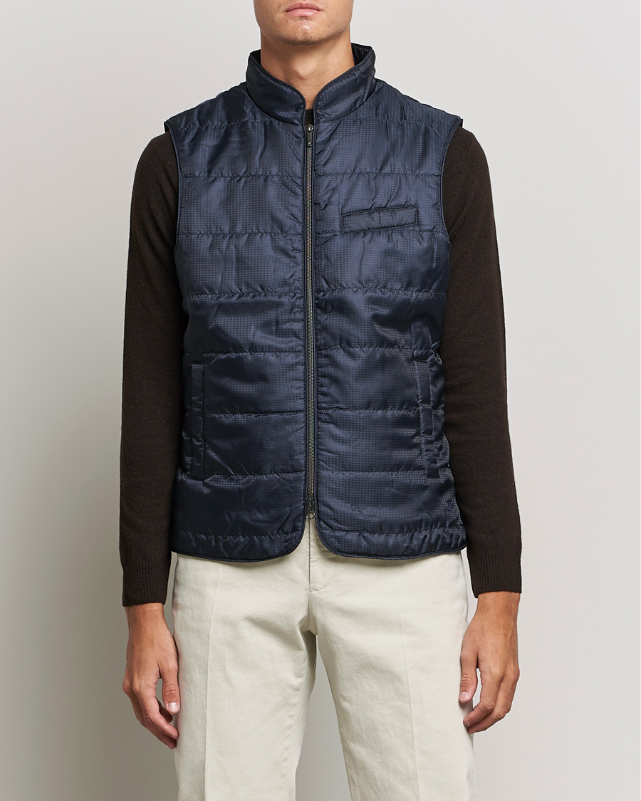 Herr | Jackor | Stenströms | Houndstooth Padded Nylon Vest Navy