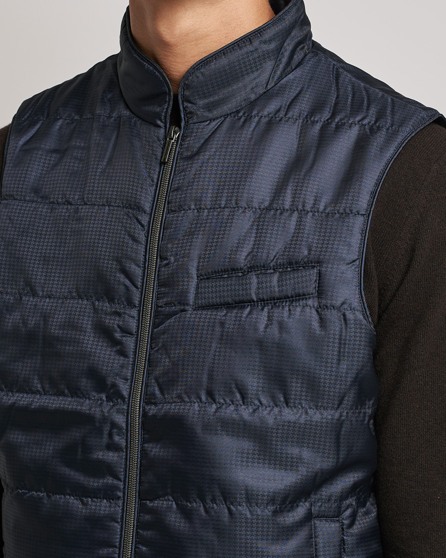 Herr | Jackor | Stenströms | Houndstooth Padded Nylon Vest Navy