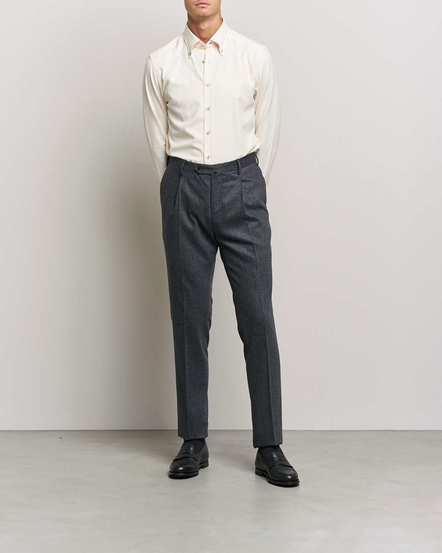 Herr | Skjortor | Stenströms | Slimline Flannel Shirt Off White