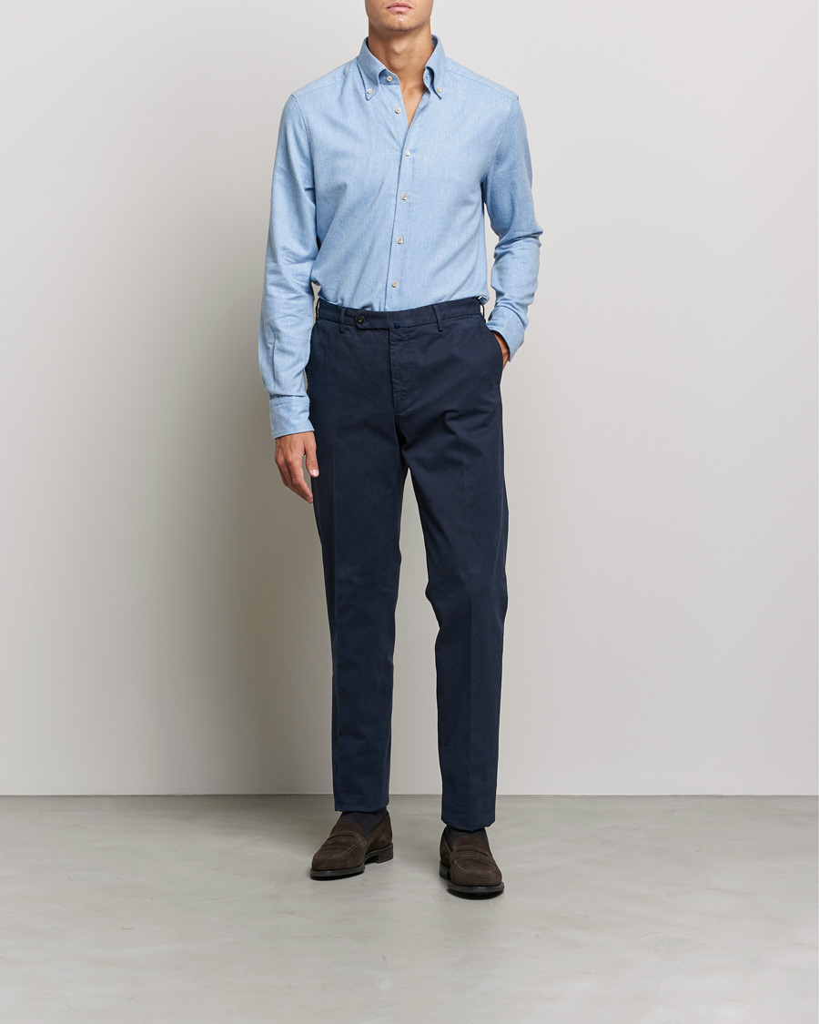 Herr | Skjortor | Stenströms | Slimline Flannel Shirt Light Blue