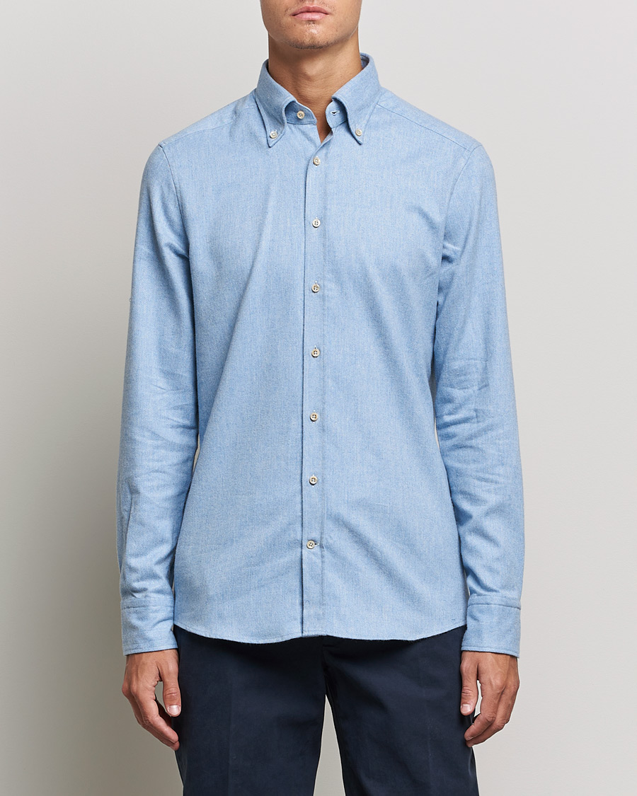 Herr |  | Stenströms | Slimline Flannel Shirt Light Blue