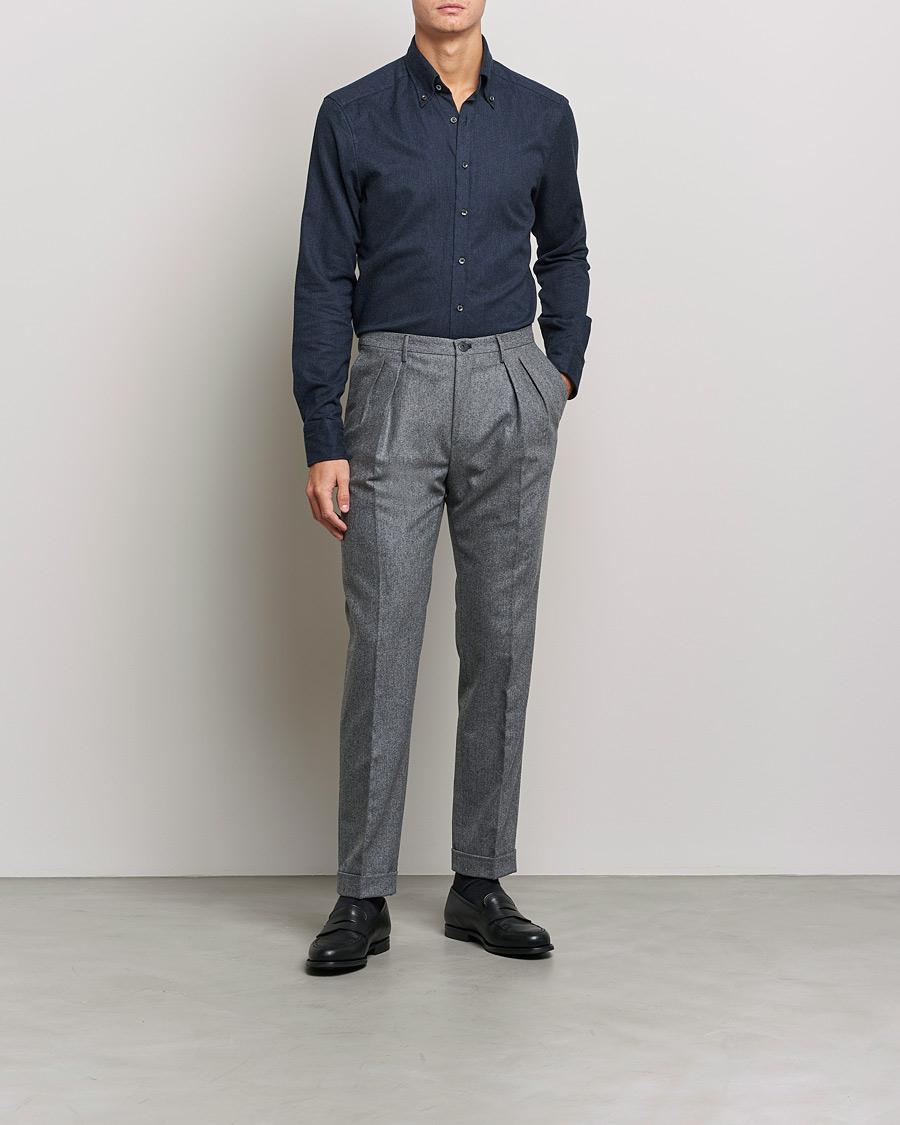 Herr | Skjortor | Stenströms | Slimline Flannel Shirt Navy